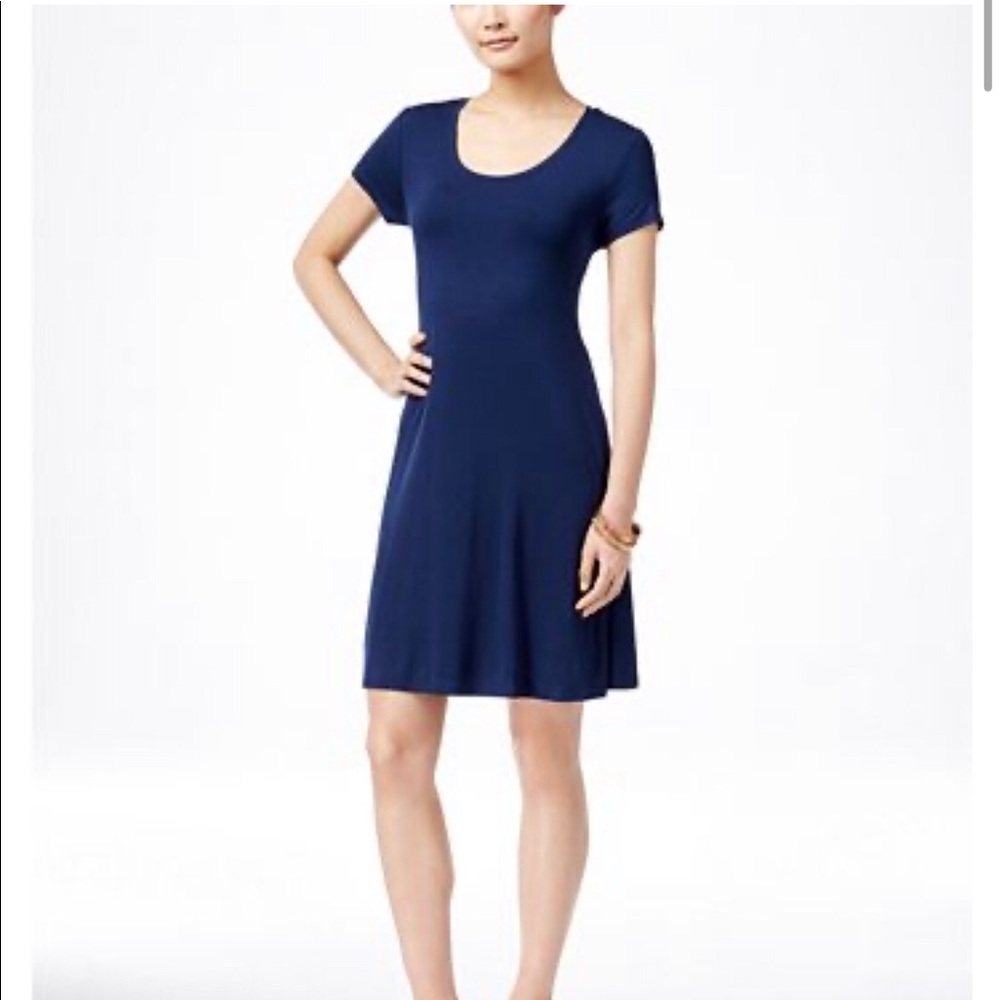Style & Co. Navy Petite Short-Sleeve A-Line Dress Summer Dress